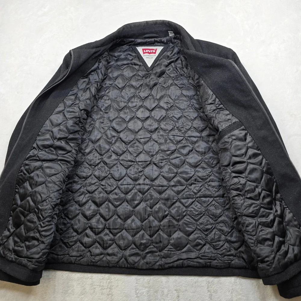 Levi Strauss Wool Bomber Jacket Mens‎ XL Dark Gray Zip Quilted Lined